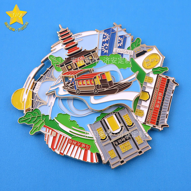 旋转冰箱贴定制乌镇文创冰箱贴白莲塔城市旅游景点金属冰箱贴