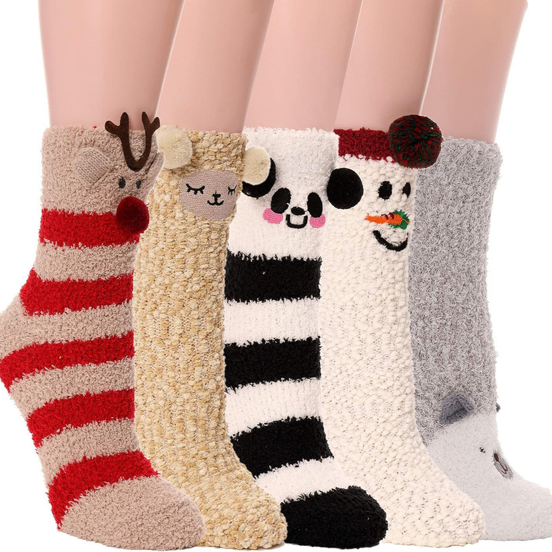 Cute Cartoon Plush Socks for Girls, Fluffy Christmas Comfortable Slippers, Soft Winter Warm Slouch Socks Cute Cartoon Plush Socks for Girls, Fluffy Christmas Comfortable Slippers, Soft Winter Warm Slouch Socks