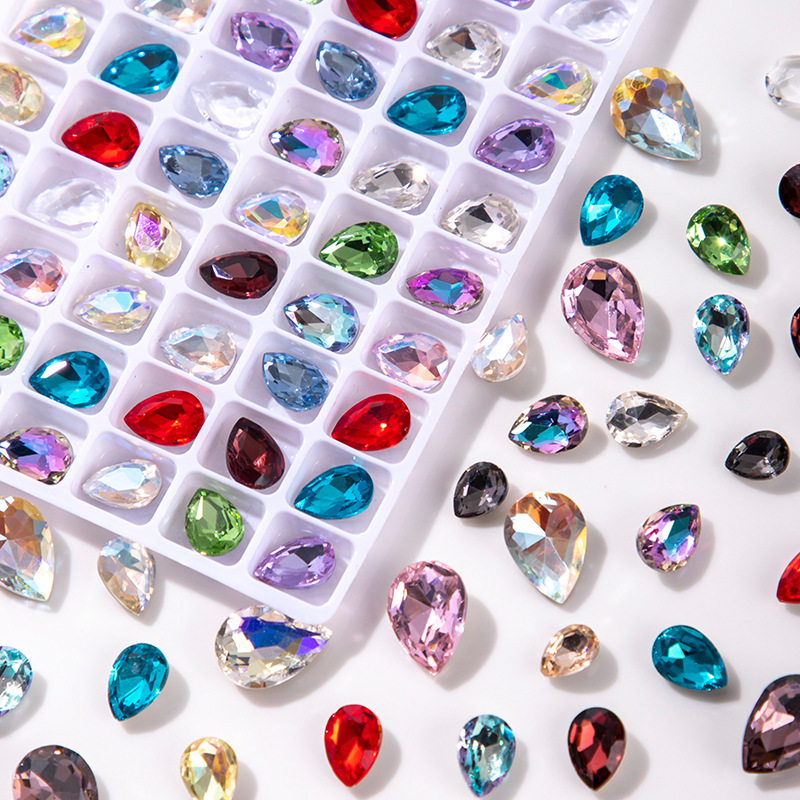 Nail diamond flash nail drill pointed bottom drill water drop K9 glass shaped love fat square diamond nail jewelry accessories