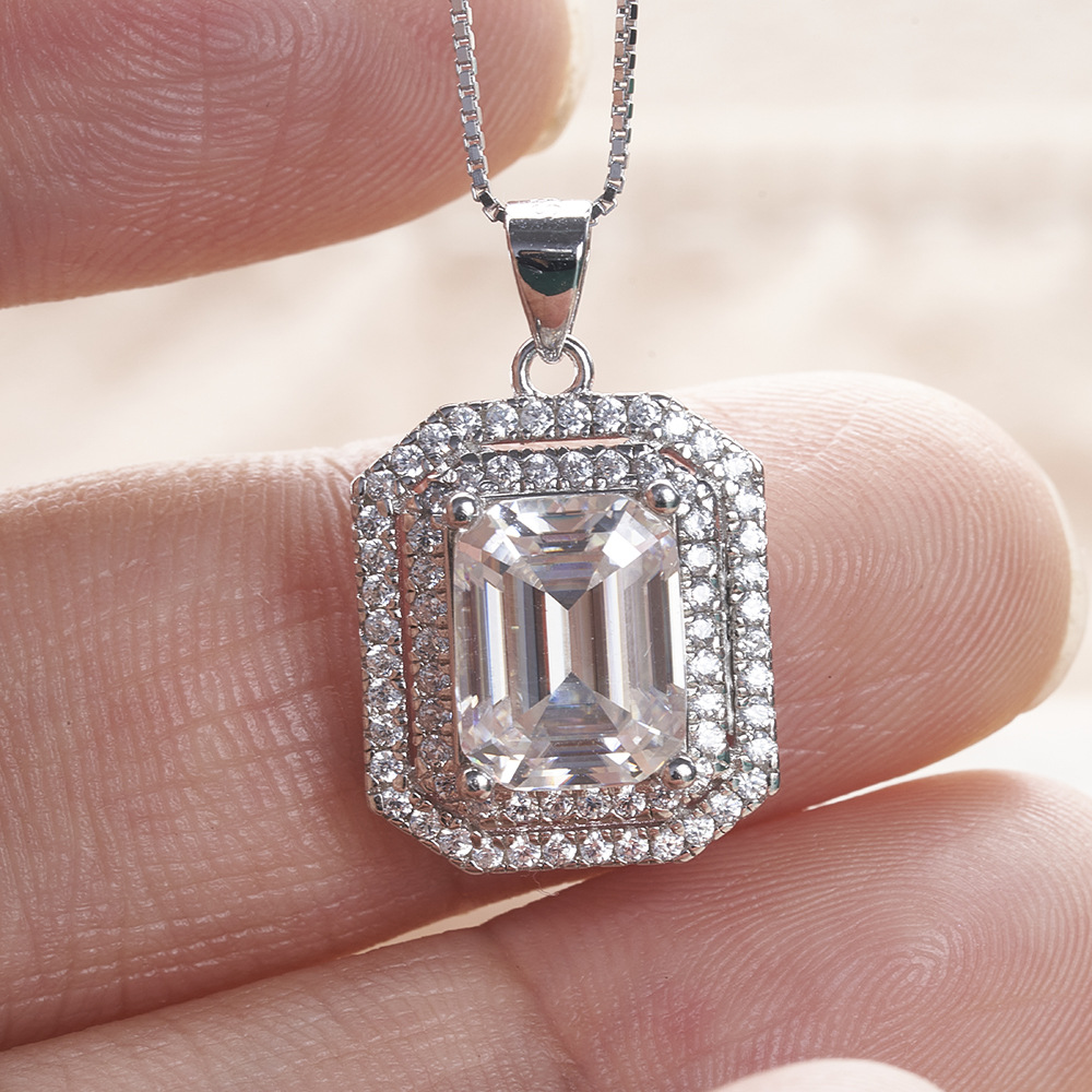 3 quilates esmeralda piedra de mosaico colgante de mujer S925 plata esterlina colgante rectangular colgante con certificado GRA