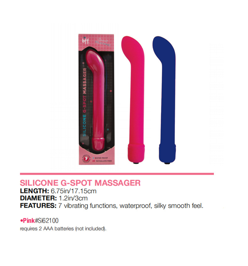 Mini AV Stick Vibrator, Curved Tip, ABS and Silicone, Pink or Blue — detail image 1