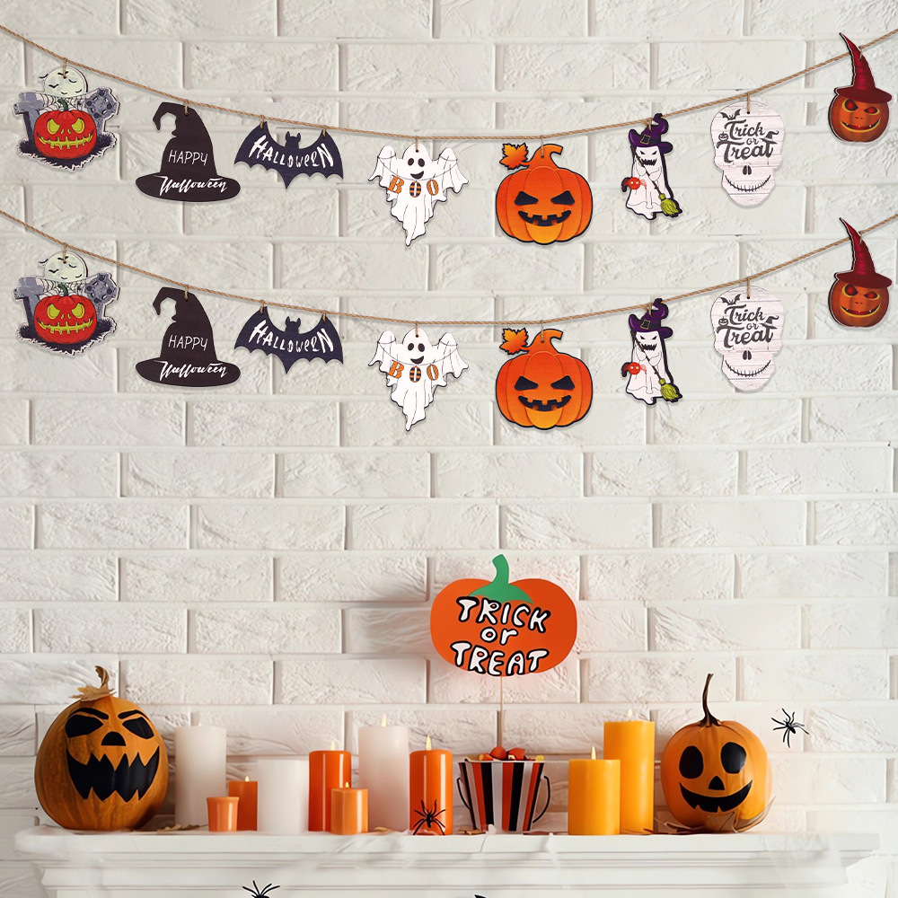 Decoración de Halloween, pequeño cartel de madera colgante, adorno DIY, bandera decorativa, decoración colgante de madera con diseño de calabaza y fantasma de dibujos animados para fiesta de Halloween.