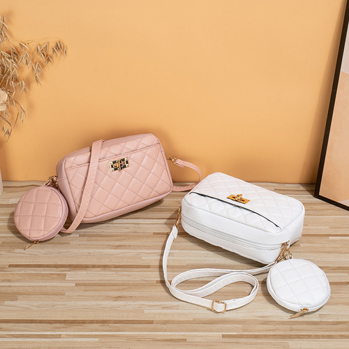 Small fragrance bag two-piece set  new diamond crossbody bag women's storage bag simple large-capacity cosmetic bag