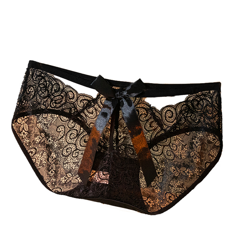 Negro sexy encaje puro quiere viento cintura encaje niñas arco negro encaje algodón inferior entrepierna ropa interior cómoda
