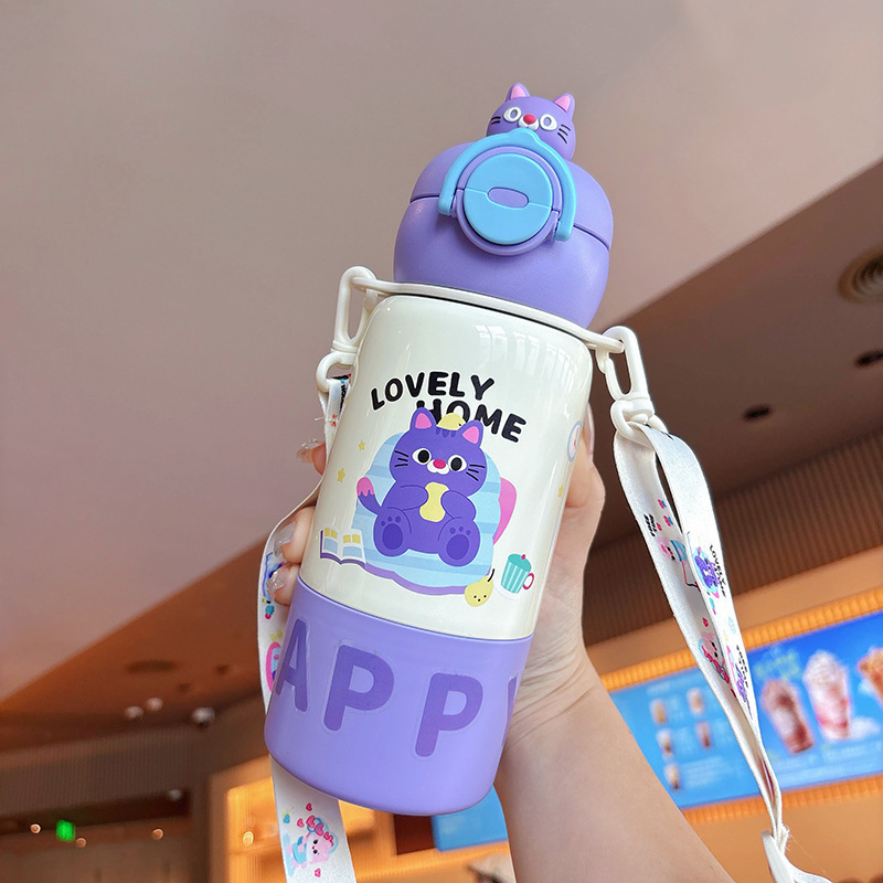 新しい高品質子供用魔法瓶カップ 316 ステンレス鋼ストローカップ学生ポータブル大容量かわいいウォーターカップ|undefined