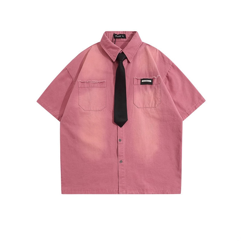 American-style Washed Vintage Denim Short-sleeved Shirt Men's Summer New Fashionable Brand College-style Loose JK Shirt for Couple