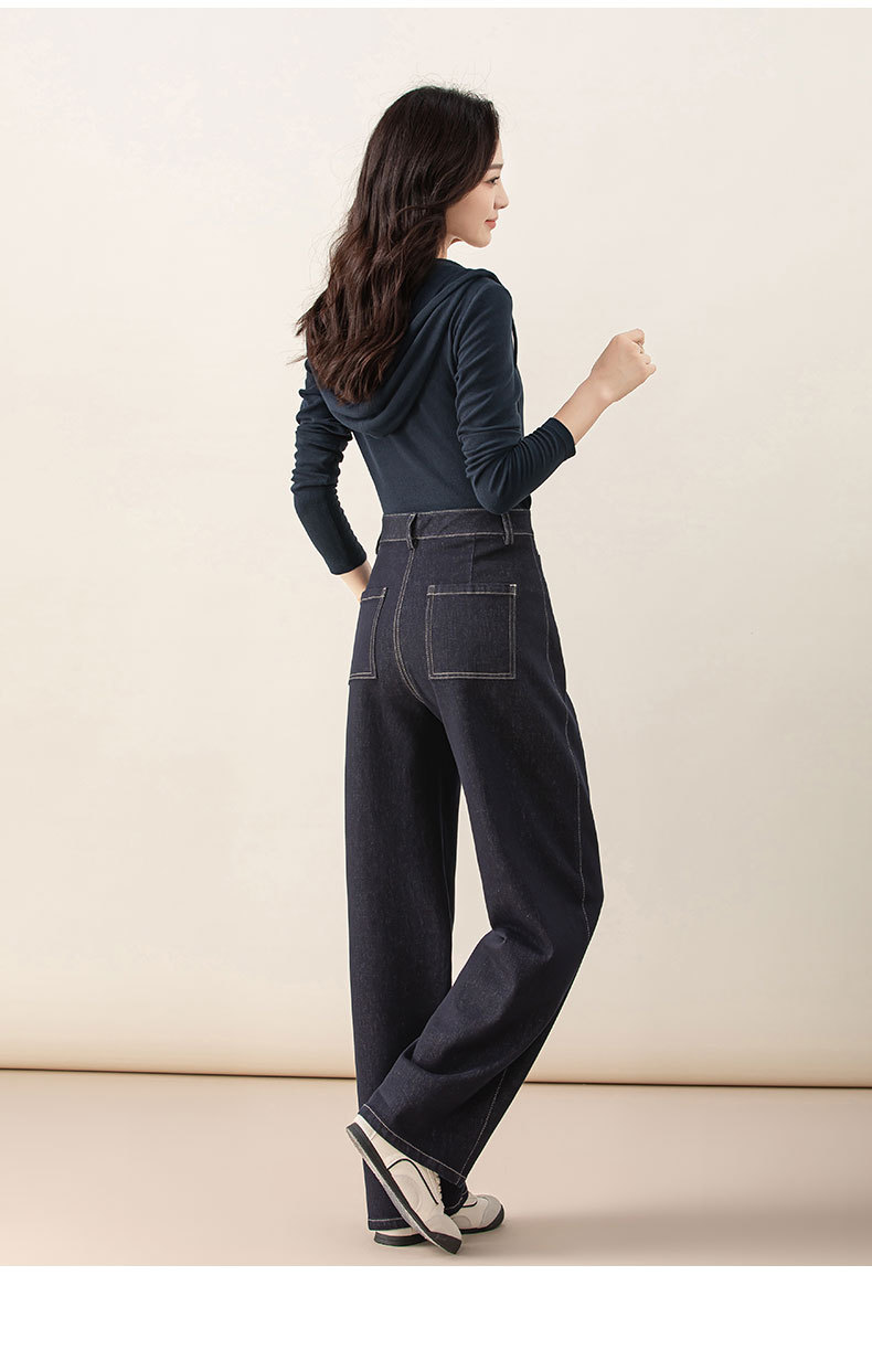 Quần jean nữ ống rộng cạp cao dáng chuối phong cách retro — màu xanh denim chi tiết 23
