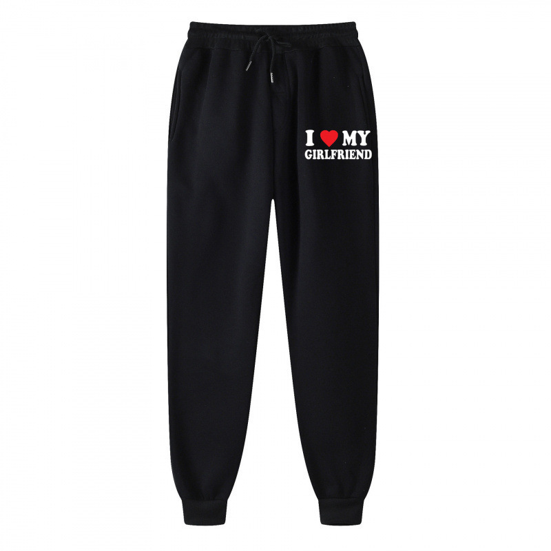 Cotton Sweatpants I Love My Girlfriend Letter Print Thickeneded Cross-Border Hot Selling Casual Sports Sweatpants