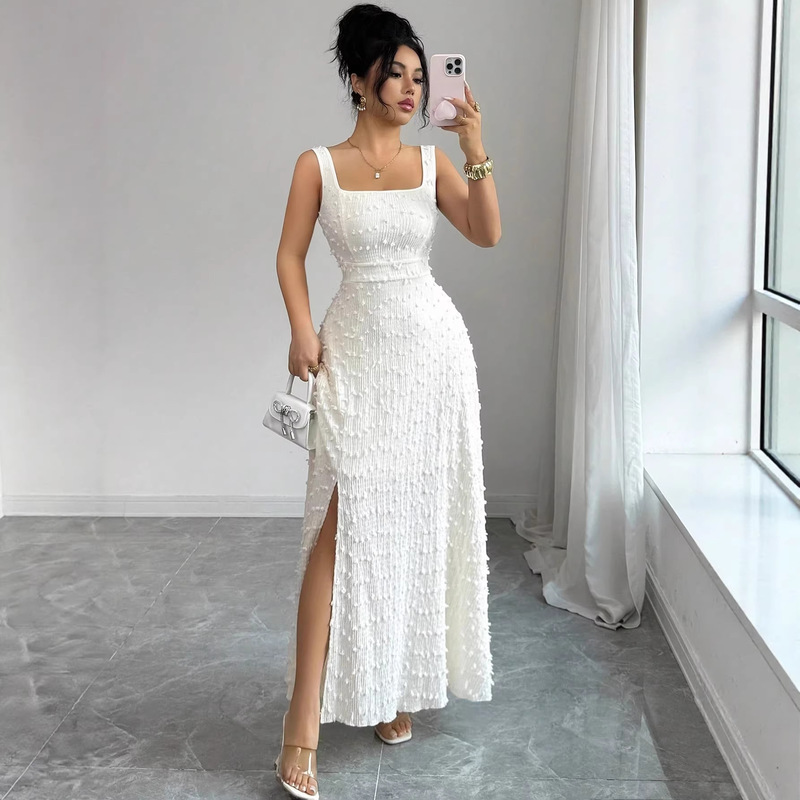Amazon Cross-Border European and American 2026 Summer New Elegant Jacquard Split-Back Vest-Style Backless Long Dress