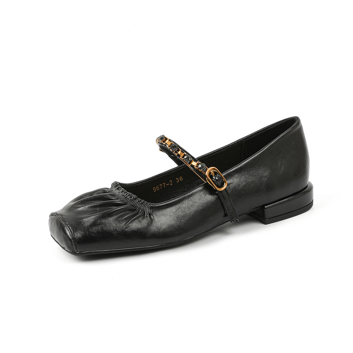 Square Toe Low Heel Single , Comfortable Wrinkled Soft Leather Granny With Metal Buckle, White Mary Jane Shoes For_vogvips.com