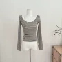 长袖条纹莱赛尔天丝t恤