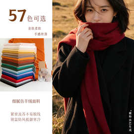 新款围巾春秋韩系氛围感女士百搭仿羊绒围巾纯色保暖围脖披肩