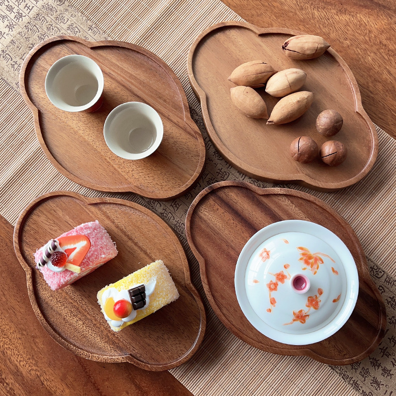 胡桃木餐盘创意云朵型托盘茶室茶点盘点心盘家用小型干泡台外贸