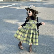 韩国童装秋冬女童毛呢韩版背心裙2025新款儿童洋气格子百搭背带裙