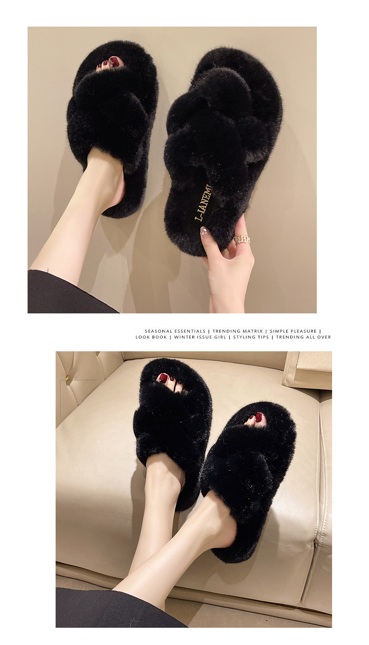 Una grande generazione di capelli, intrecci di pasta fritta, pantofole di peluche comode con suola spessa interna, pantofole di peluche in cotone_voghion.com