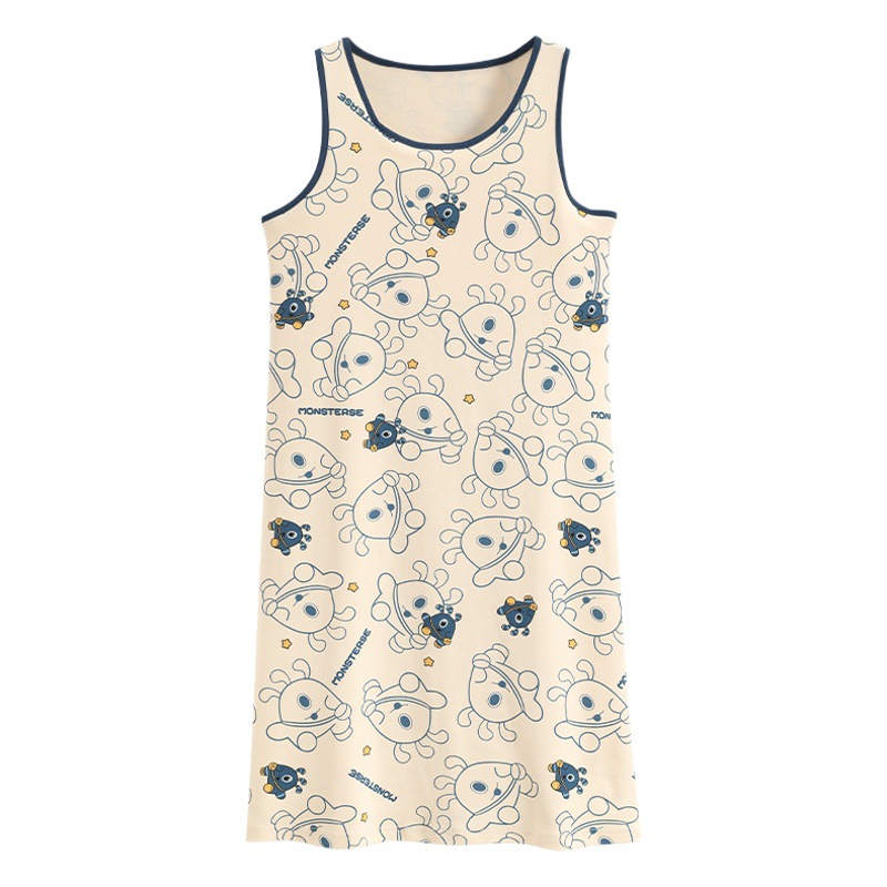 [Con almohadilla en el pecho] Camisón de algodón con almohadilla en el pecho Doble Bolsillo de algodón de verano Pijamas de mujer Ropa para el hogar Mujer