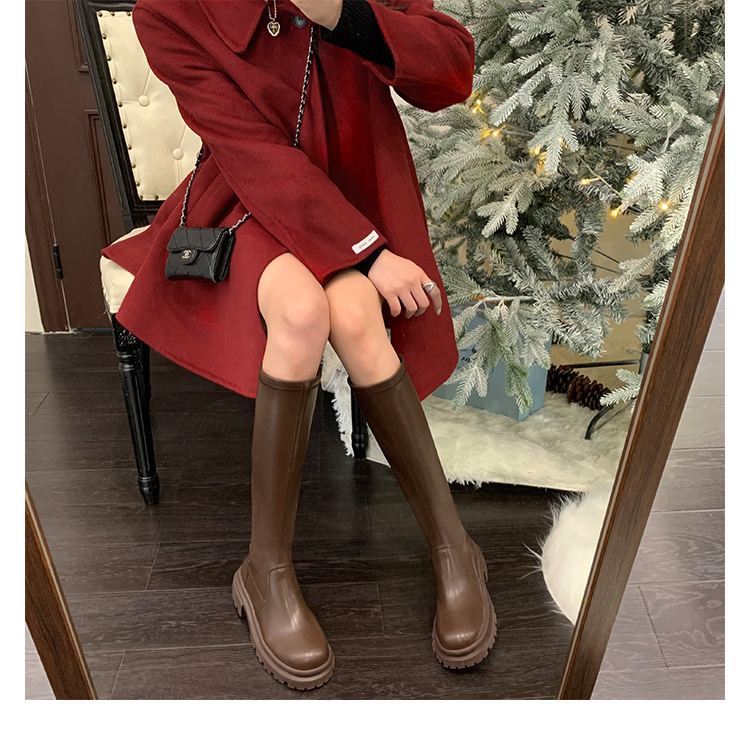 Uva mamá Otoño e Invierno Nuevas Botas Altas de punta redonda de las mujeres de fondo grueso rodilla botas pequeñas elásticas finas botas