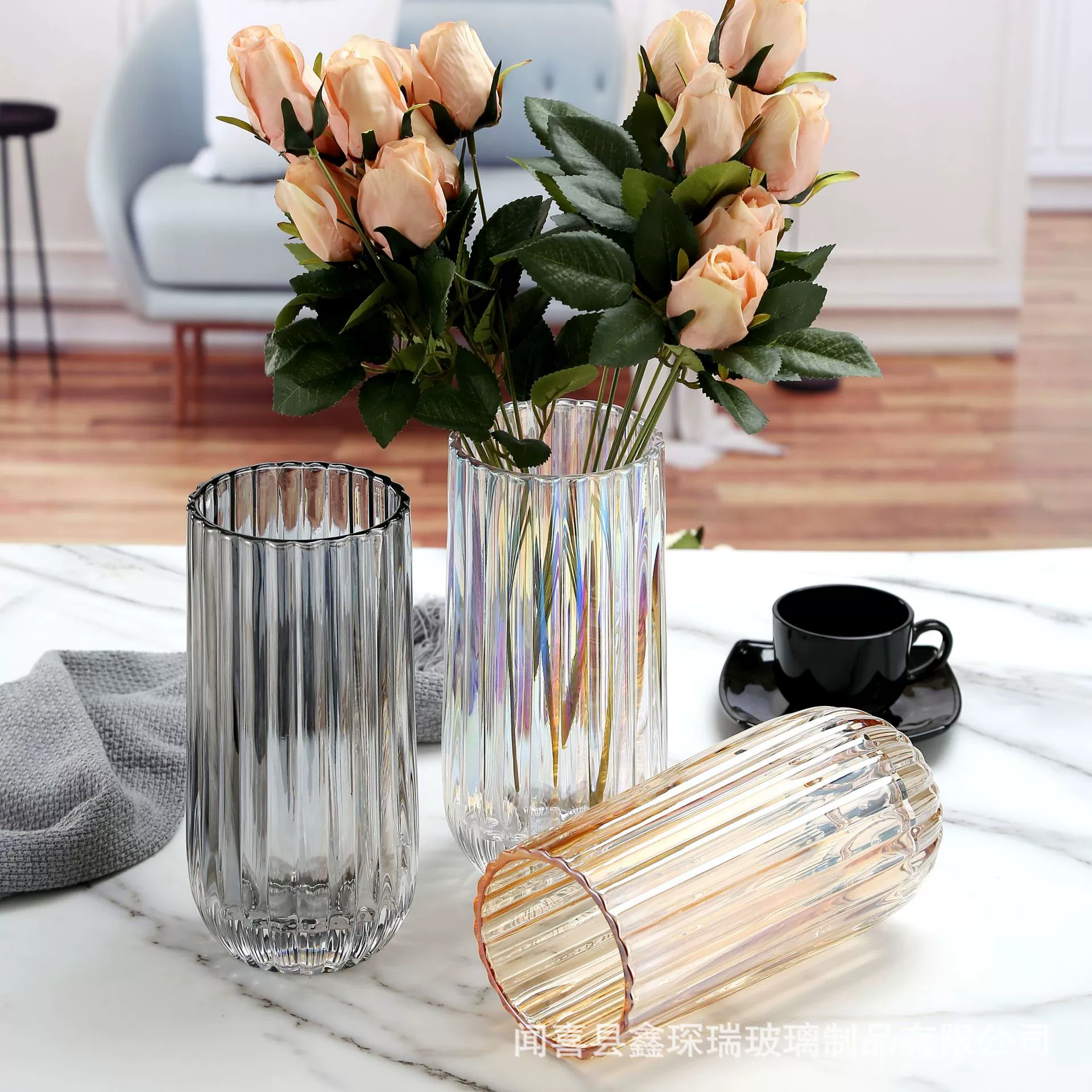 Вертикальная прозрачная стеклянная ваза в европейском стиле, цветное ионное покрытие, гидропонное растение, украшения для гостиной, обеденного стола, цветочные украшения