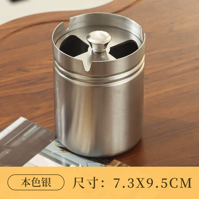 Thickened Ashtray with a High-End Feel, Stainless Steel, for Car and Home Use, with a Lid to Prevent Ash from Flying, Rotating Lid, Creative Large Size (Car ashtray) - car-mounted-version-heightened-silver