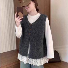 韩系简约百搭软糯慵懒风毛衣马甲开衫女春秋新款宽松叠穿针织背心