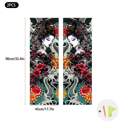 Car AB Column Applique National Tide Brocade Embroidery Self-adhesive Cloth Universal AB Column Ceiling Retrofit Car Interior Jewelry (Car interior film) - pair-of-hand-painted-colorful-beauties