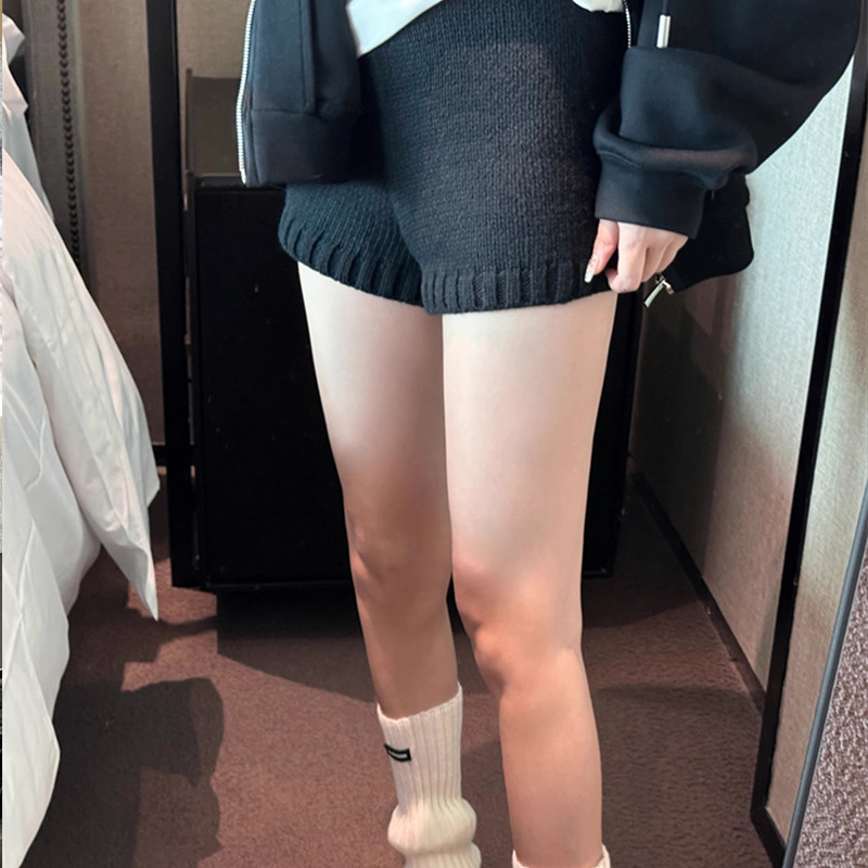 秋冬新款韩版加厚羊毛针织短裤女小个子直筒宽松阔腿休闲裤毛衣裤|undefined