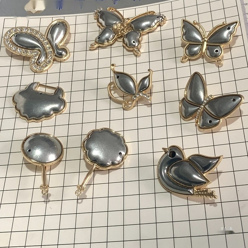 纤纤宋锦材料diy蝴蝶云朵胸针配件金属合金首饰底胚