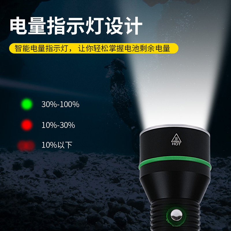 新款P70超亮四核户外led潜水手电筒强光水下防水26650夜潜探照灯详情7