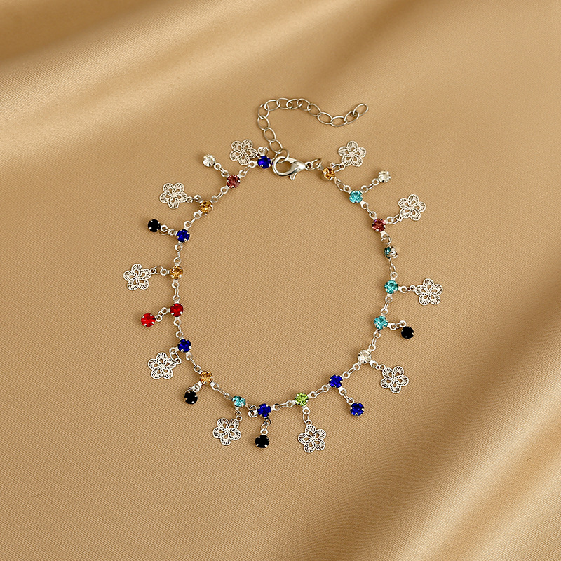 Fashion Flower Alloy Copper Plating Inlay Crystal Anklet Necklace 1 Piece