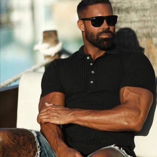 European and American cross-border foreign trade Wish Men's Summer Sports Fitness Casual Elastic Striped Short-Sleeve POLO Shirt Men's Trend