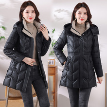 中长款韩版免洗小羊皮棉服2025冬季新款修身洋气加厚保暖棉衣外套