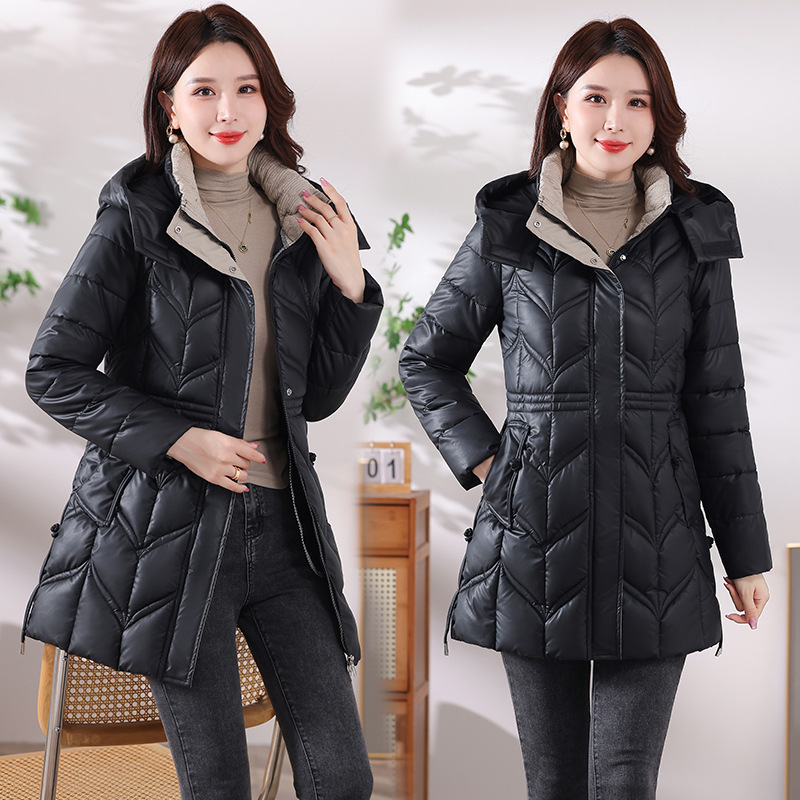 中长款韩版免洗小羊皮棉服2025冬季新款修身洋气加厚保暖棉衣外套