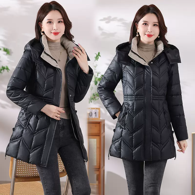 中长款韩版免洗小羊皮棉服2025冬季新款修身洋气加厚保暖棉衣外套