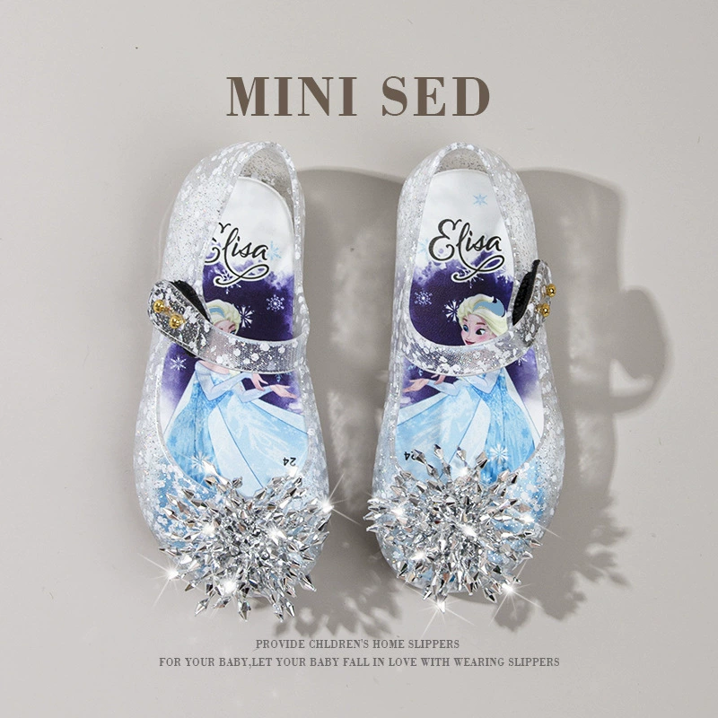 Новые сандалии Meili желе детская обувь летняя сверкающая цветочная новая мягкая подошва для девочек с кристаллом желе обувь принцессы