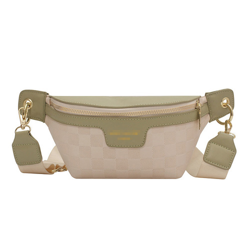 Women's Fashion Niche Wide Strap Crossbody Bag with Pleated Zipper, Casual Texture Large Capacity Chest Bag