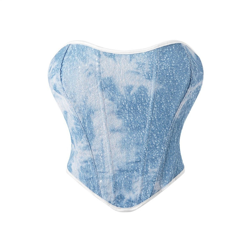 Light Blue Gradient Color Sexy Tube Top Short Corset Waist-Cinching Fishbone Bra Versatile Shapewear Cross-Border Supply