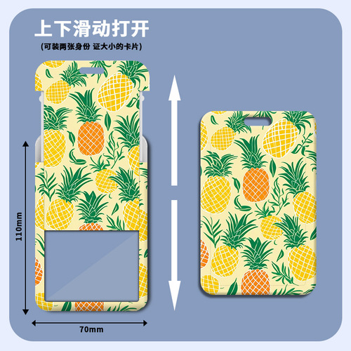 Fruit Lemon Card Holder Wholesale Plastic Sliding Cover Student School Card Meal Card ID Badge Small Cartoon Work ID Card Holder Access Card