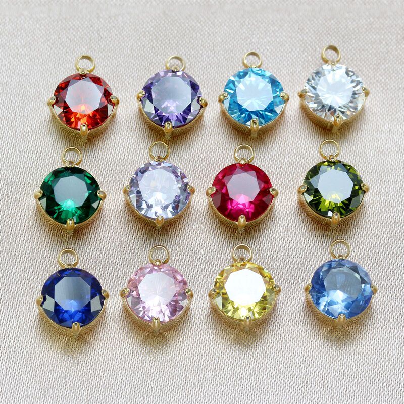 Stainless steel stone support 7mm round zircon small pendant December birthday stone color zircon small pendant DIY accessories