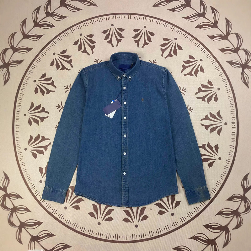 Rl Ralph Lauren Colorful Pony Logo Embroidery Spring and Autumn American Style Washed Denim Shirt Women's Long Sleeve Polo Shirt Rl Ralph Lauren Colorful Pony Logo Embroidery Spring and Autumn American Style Washed Denim Shirt Women's Long Sleeve Polo Shirt