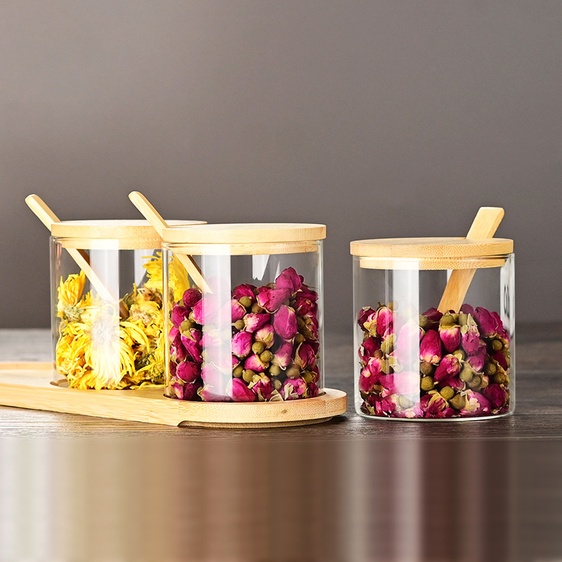 Latas de almacenamiento de vidrio con alto contenido de borosilicato, té perfumado, granos de café, latas a prueba de humedad, latas selladas especiales de cocina de alto valor con tapa