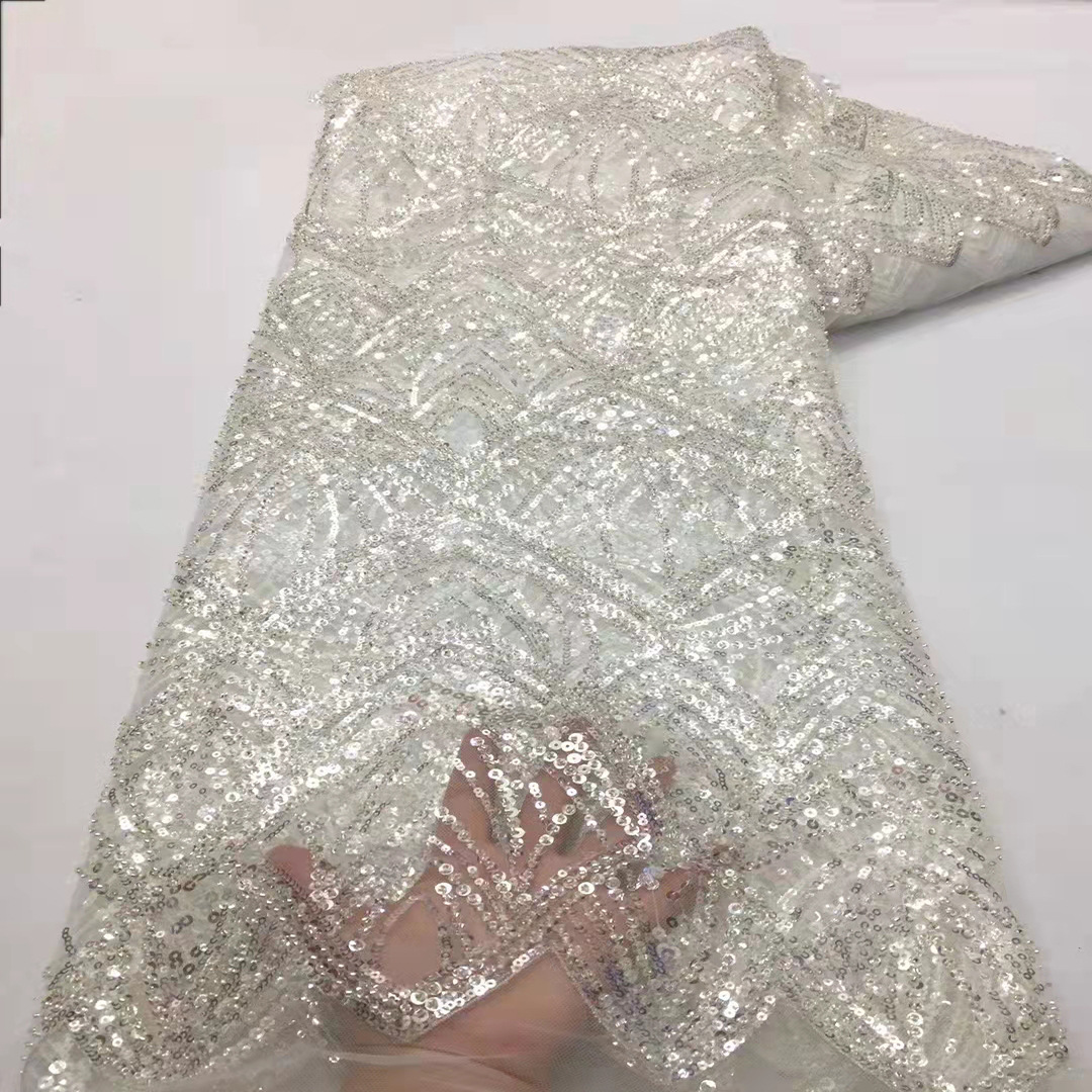 Nueva tela de encaje bordado multicolor industria pesada tubo de cuentas bordado DIY vestido de novia vestido de noche accesorios JX1979