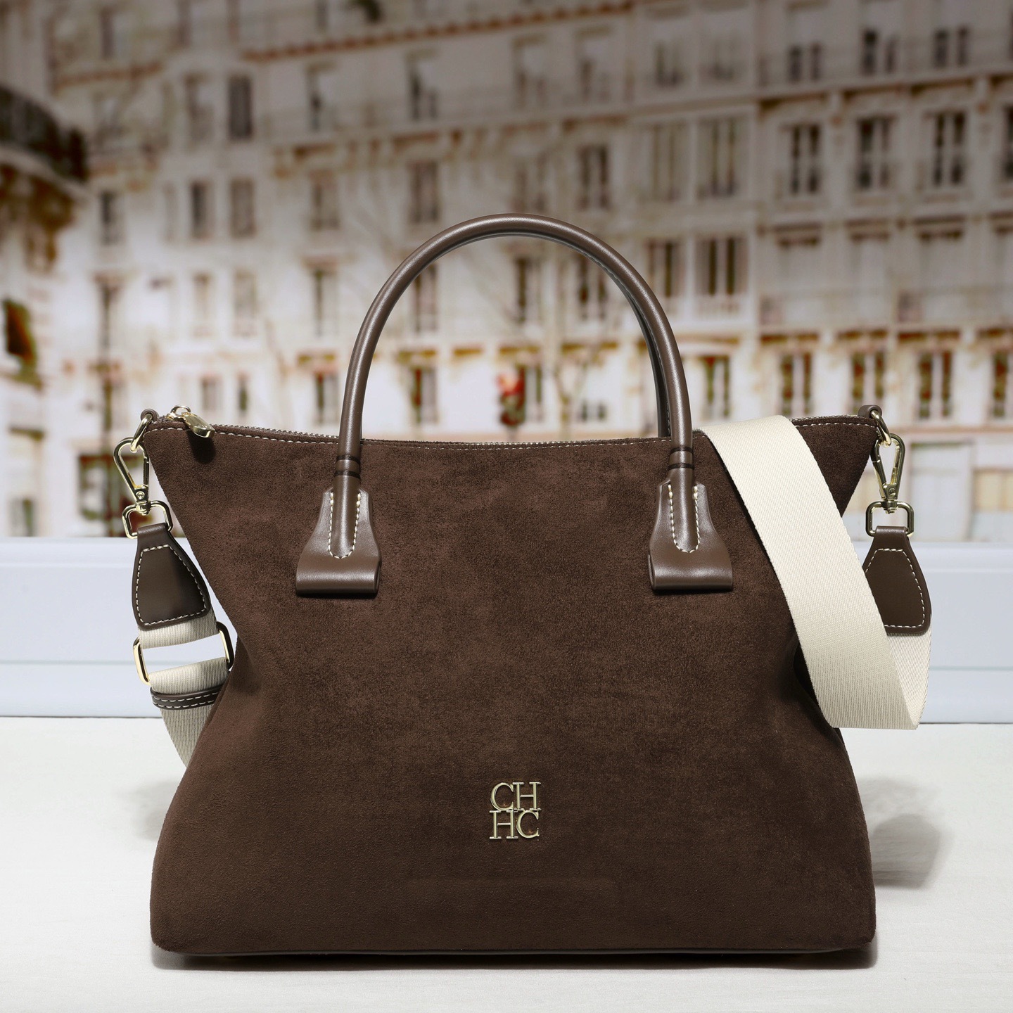Chhc Cross-Border Trendy Genuine Leather Handbag with a High-Quality Feel, Large Capacity, Solid Color, Vintage Style Women's Handbag