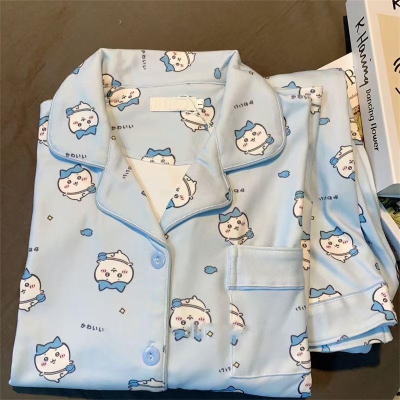 甜美蓝色小八睡衣女秋冬季保暖德绒长袖长裤套装美少女休闲家居服|undefined