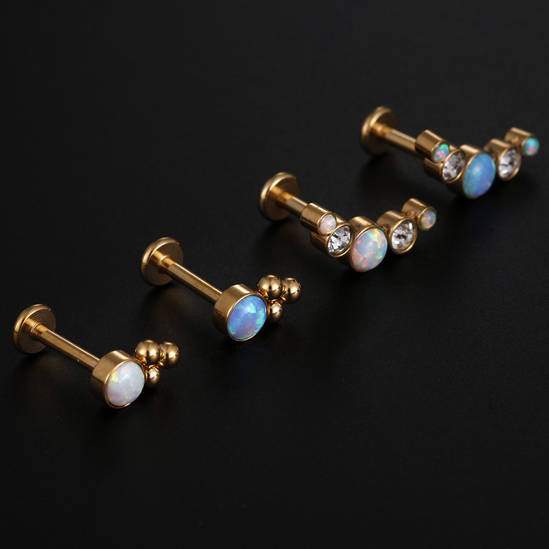 Fashion Round Stainless Steel Inlay Zircon lip stud 1 Piece