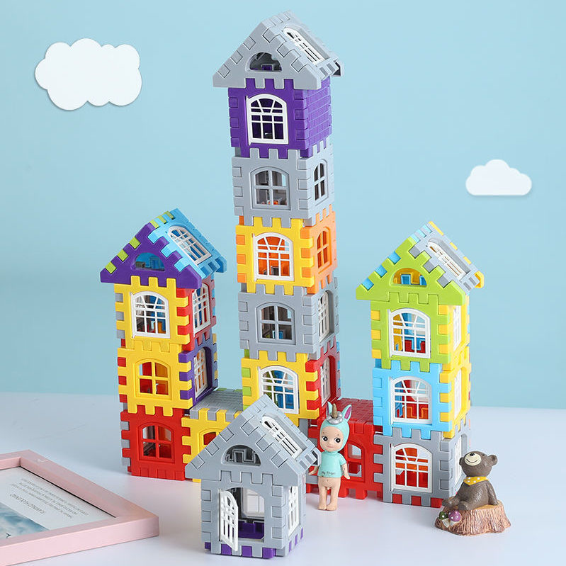 Children's house building block assembly toy intelligence large particle square block wall window model puzzle for 3-year-old girls and boys