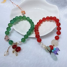 新款水晶瑪瑙手鏈女批發紅瑪瑙綠瑪瑙葫蘆珠寶手串珍珠翡翠手飾品