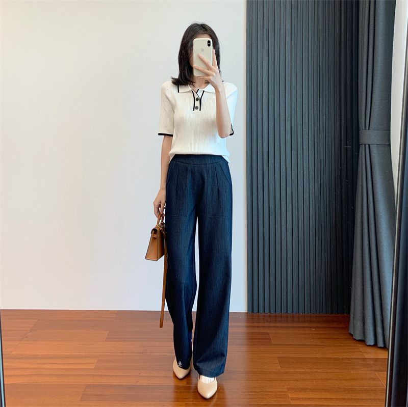 Comes with Pole-level Tencel Inlaid Bright Silk Simple All-match Good Tailored Lightweight Breathable Wide-leg Pants for Women