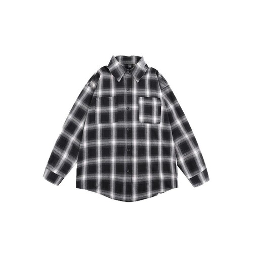 Grid Long-sleeve Shirt for Men 2025 Spring and Autumn, Cool and Stylish Men's Black Shirt with a Sense of Elegance, Outerwear