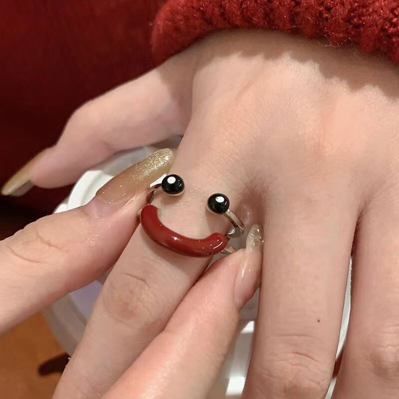 Ugly Cute Cute Smiling Face Opening Ring for Women's Niche Design Sense Finger Ring Fashion Personality Strange Ring