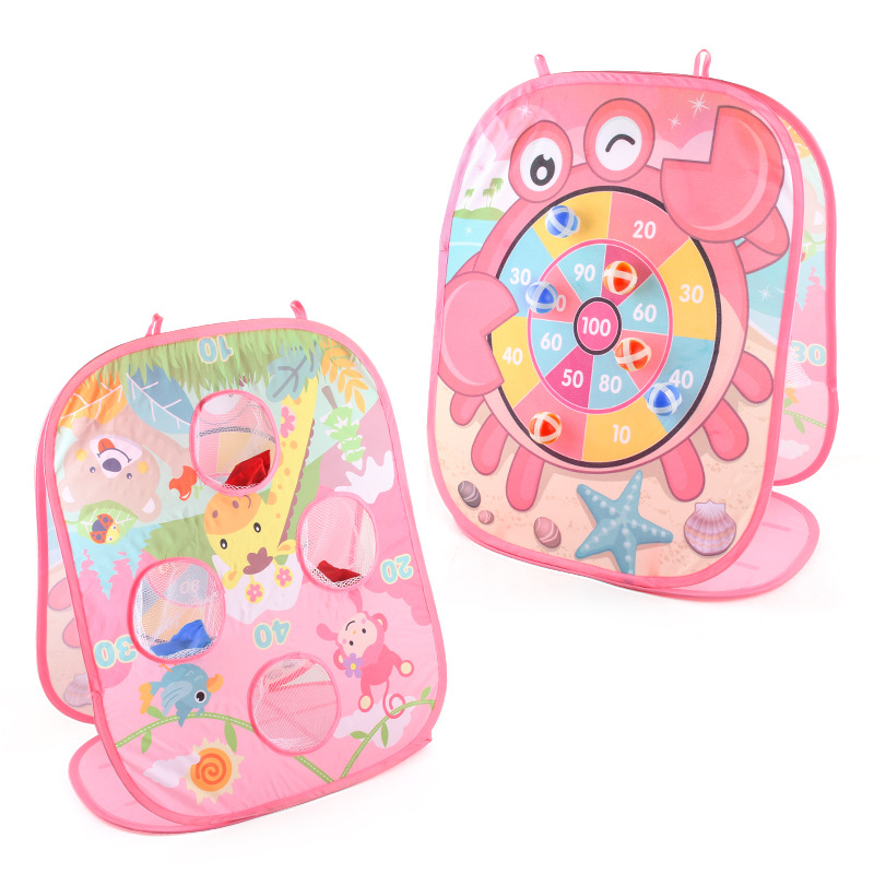 Juego de mesa de lanzamiento de bolsas de arena de dibujos animados para niños plegable Proyección de doble cara objetivo de dardos bola de objetivo pegajoso saco de arena lanzando juguetes deportivos